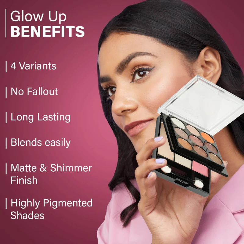 Hilary Rhoda Glow Up Face Palette | Face Palette with Blush, Highlighter, Face Powder & Eyeshadows | Highly Pigmented Face Palette | Available in 4 Variants | 20.6g (Shade 01) thumbnail 5